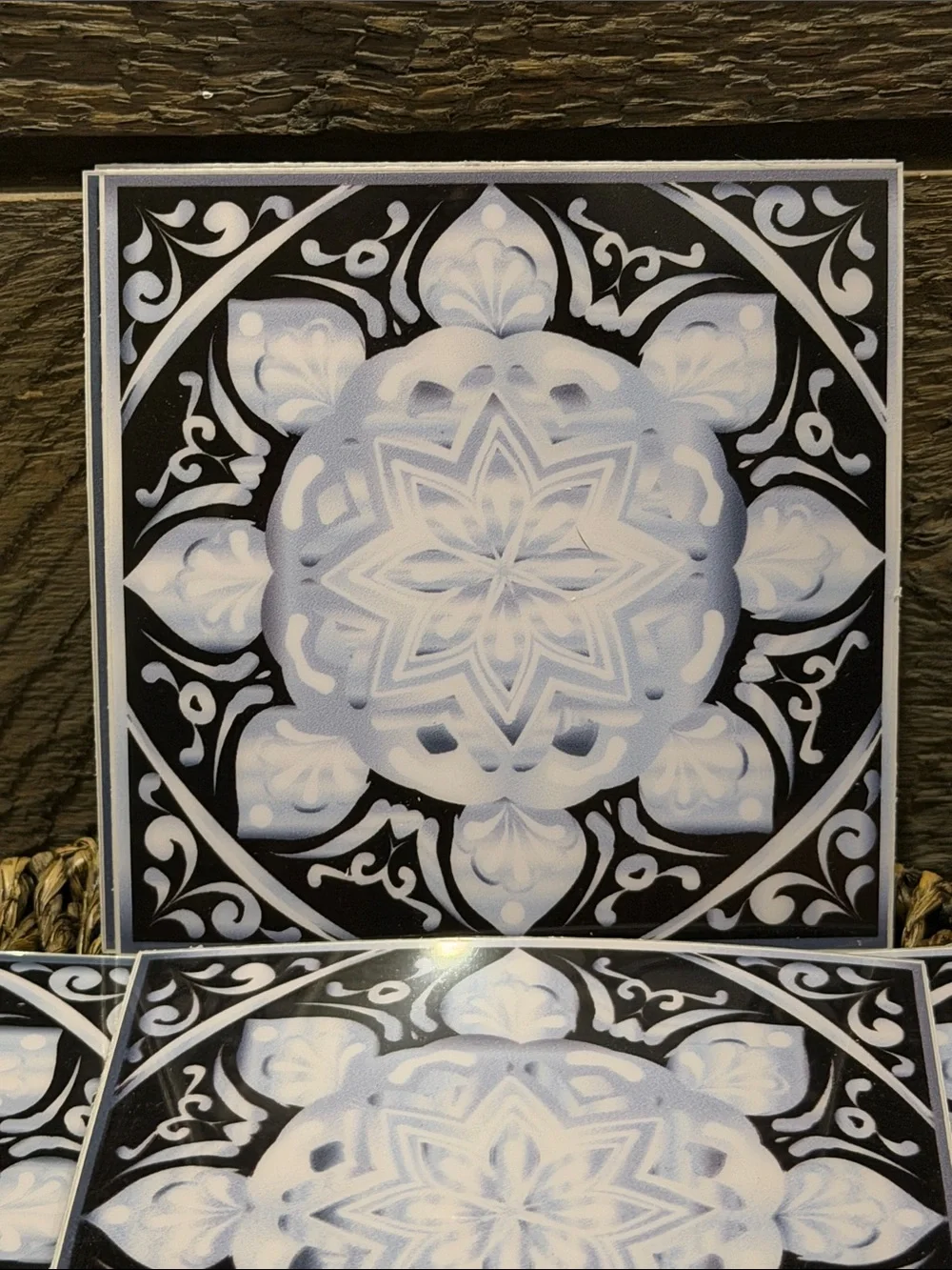 Set of 15 Black & White Mandala Decorative Tiles Peel & Stick Art Decals 4